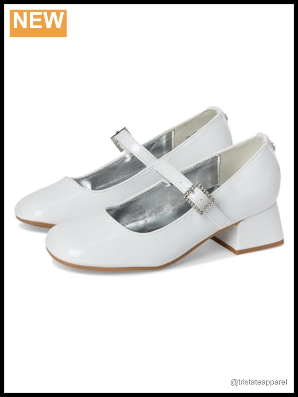 Mary Jane Pump with Crystal Buckle Square Toe Block Heel